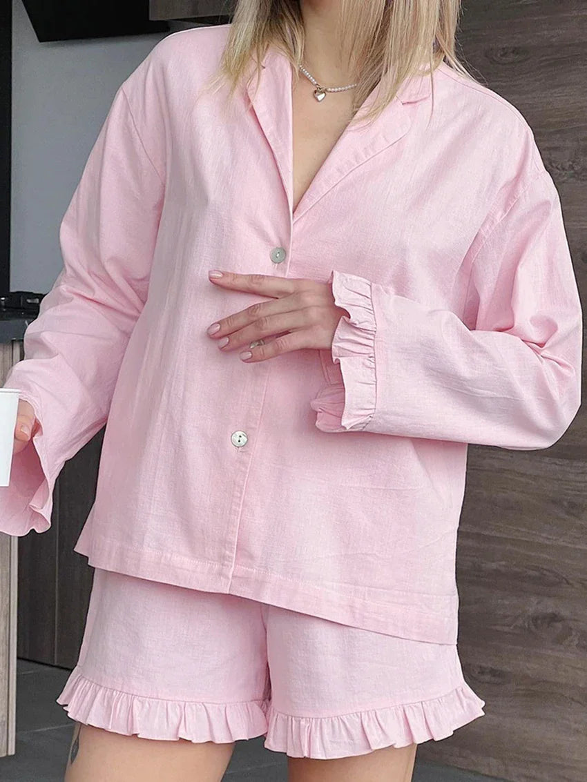 Loungewear - Cotton Pajama 2 Piece Set for Home Lounging