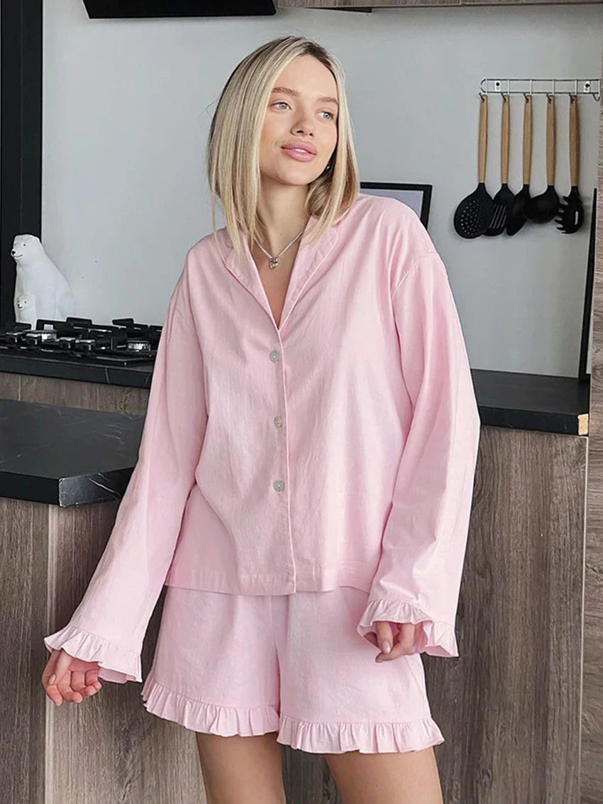 Loungewear - Cotton Pajama 2 Piece Set for Home Lounging