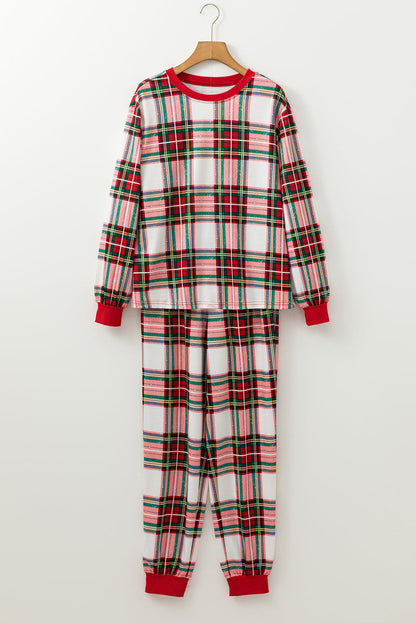 Loungewear- Festive Plaid Christmas Pajama Set Holiday Lounge Pants and Top- - IndioGear Women Clothing