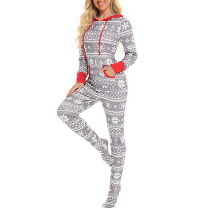 Loungewear- Festive Snowflake Jumpsuit - Hooded Onesie for Women- - IndioGear.com