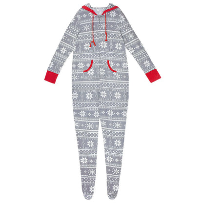 Loungewear- Festive Snowflake Jumpsuit - Hooded Onesie for Women- - IndioGear.com