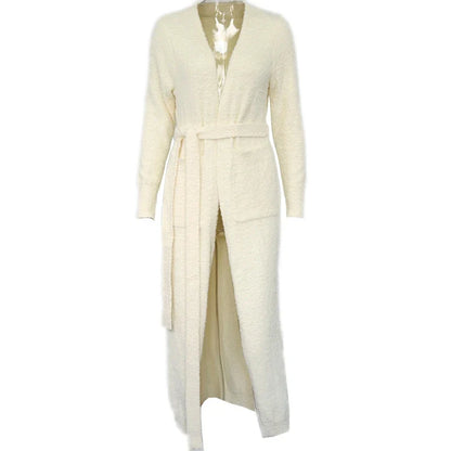 Loungewear- Fluffy Loungewear Collection - Tank, Robe & Pants- Cream Cardigan- IndioGear.com