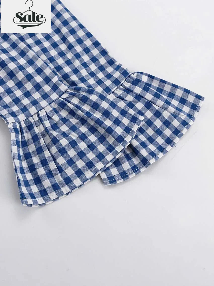 Loungewear - Gingham Outfit Pencil Pants & Tie-Up Shirt in Cotton Blend