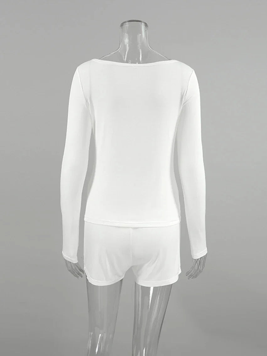 Loungewear - Long Sleeve and Shorts Pajama Set Minimalist Nightwear