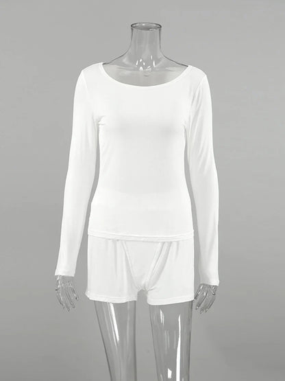 Loungewear - Long Sleeve and Shorts Pajama Set Minimalist Nightwear