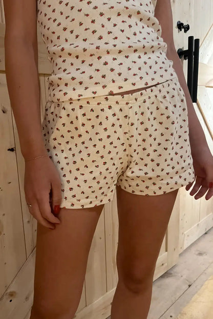 Damen-Set aus Camisole und Shorts mit Blumenmuster und Spitze für die Lounge