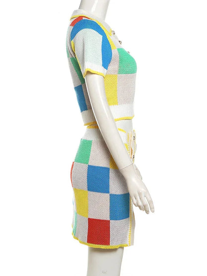 Loungewear - Patchwork Polo Set with Skirt for Artistic Souls Knit Outfit