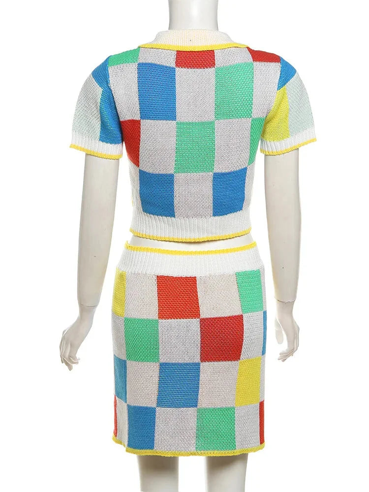 Loungewear - Patchwork Polo Set with Skirt for Artistic Souls Knit Outfit