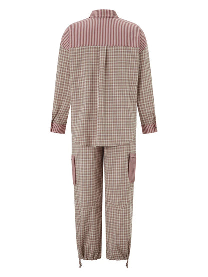 Loungewear- Plaid Loungewear Pajama Set Harem Pants & Shirt- - IndioGear.com