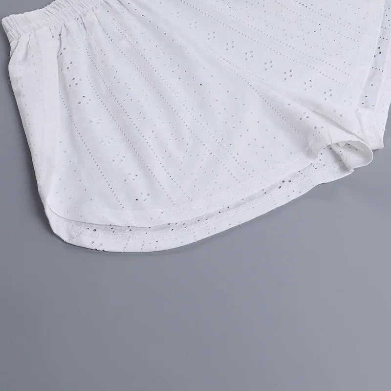 Loungewear- Spring & Summer Loungewear Eyelet Long Sleeve Top & Shorts- - IndioGear.com