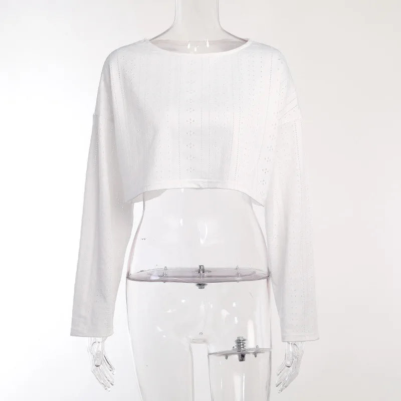 Loungewear- Spring & Summer Loungewear Eyelet Long Sleeve Top & Shorts- - IndioGear.com