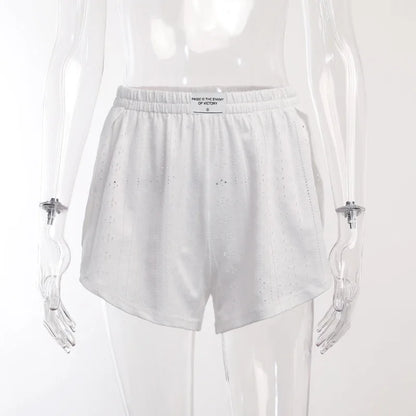 Loungewear- Spring & Summer Loungewear Eyelet Long Sleeve Top & Shorts- - IndioGear.com