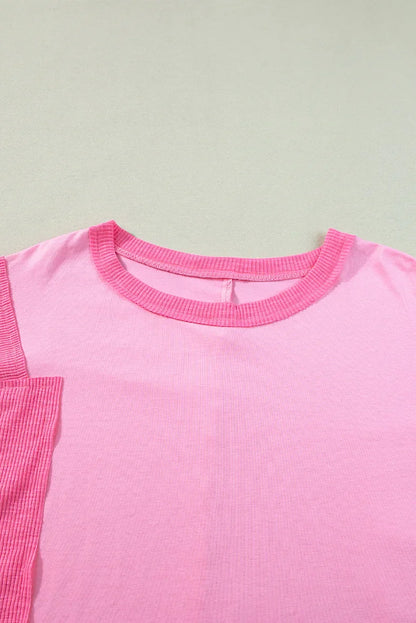 Loungewear Tops- Pink Patchwork Lounge Top- - IndioGear.com