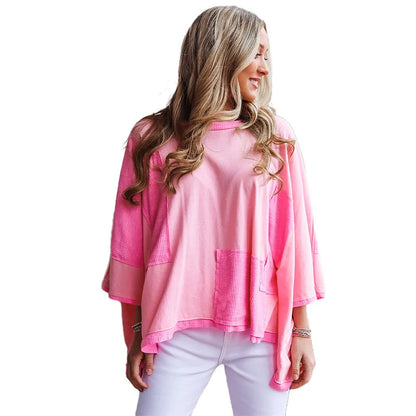 Loungewear Tops- Pink Patchwork Lounge Top- Classic Rose- IndioGear.com