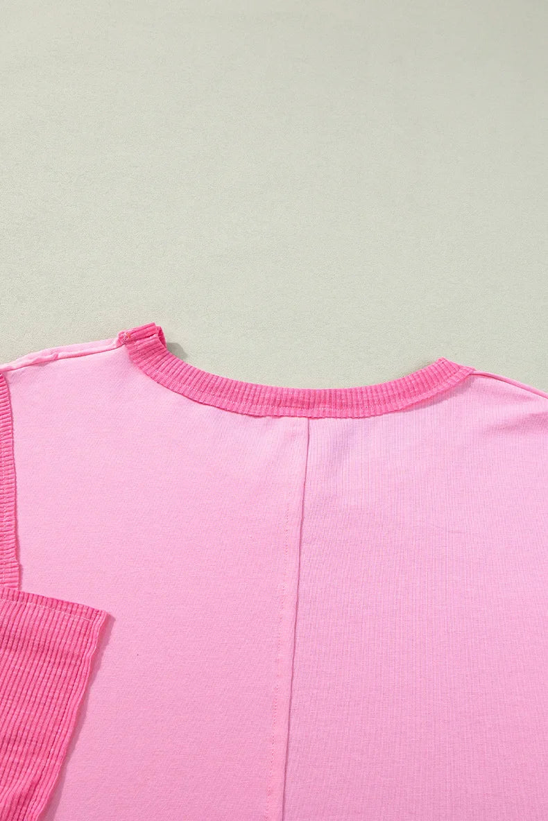 Loungewear Tops- Pink Patchwork Lounge Top- - IndioGear.com