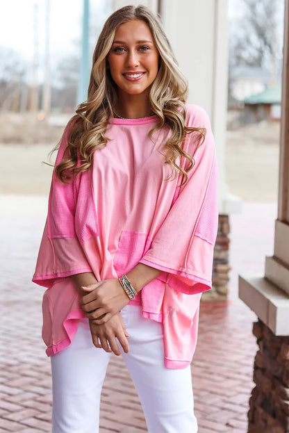 Loungewear Tops- Pink Patchwork Lounge Top- - IndioGear.com