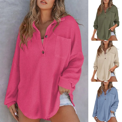 Loungewear Tops - Textured Waffle Oversized Blouse