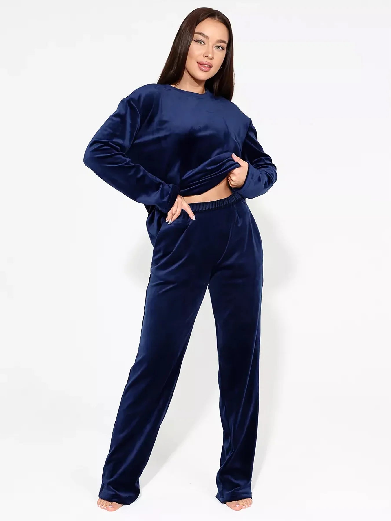 Loungewear- Velvet Loungewear 2 Piece Plus Size Set Pants & Top Pajamas- - IndioGear.com