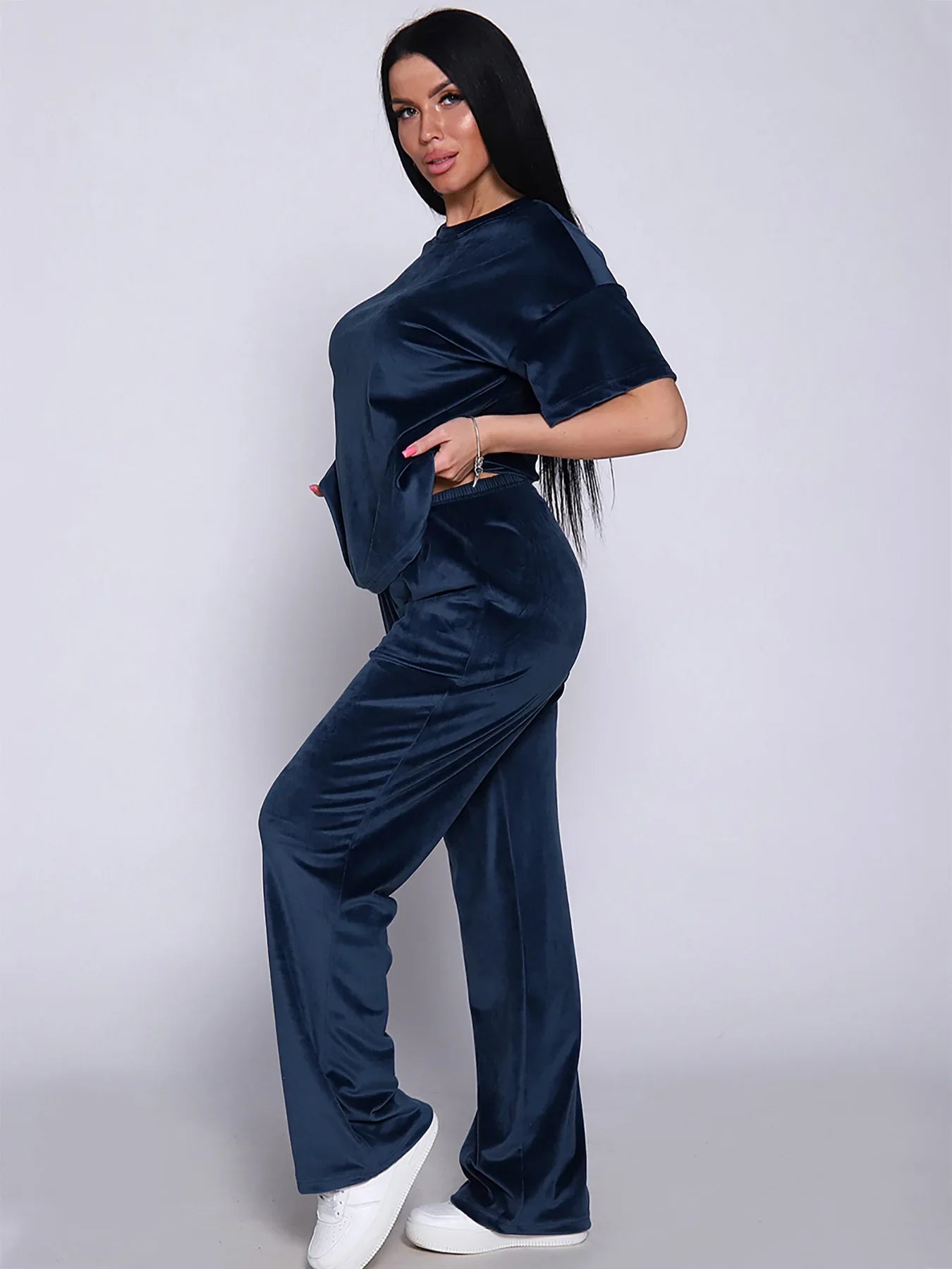 Loungewear- Velvet Loungewear 2 Piece Plus Size Set Pants & Top Pajamas- - IndioGear.com