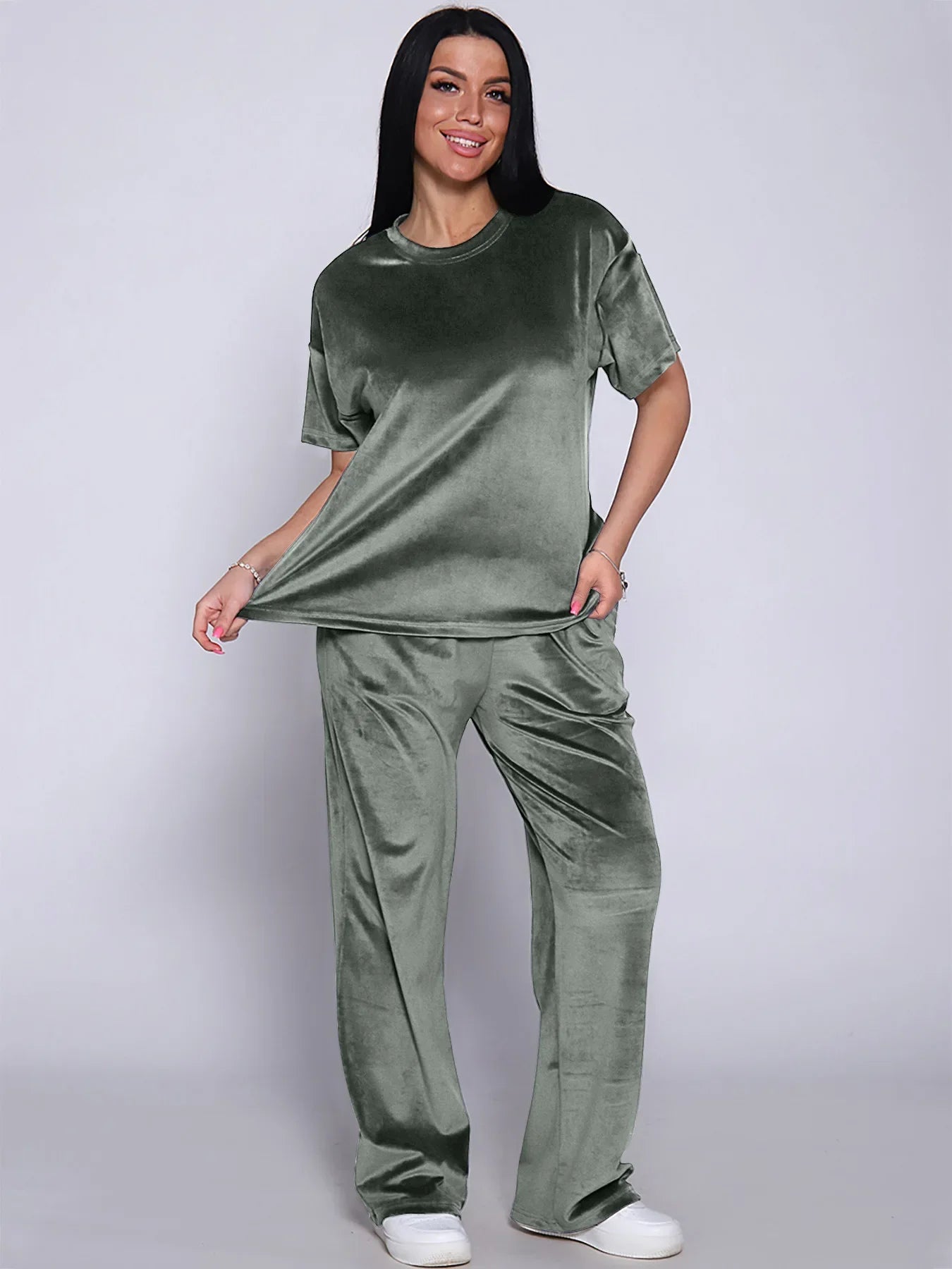 Loungewear- Velvet Loungewear 2 Piece Plus Size Set Pants & Top Pajamas- - IndioGear.com