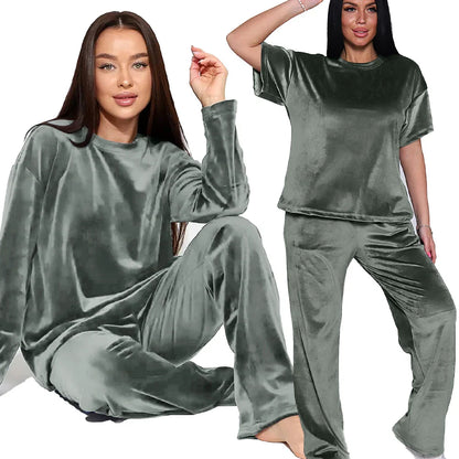 Loungewear- Velvet Loungewear 2 Piece Plus Size Set Pants & Top Pajamas- - IndioGear.com