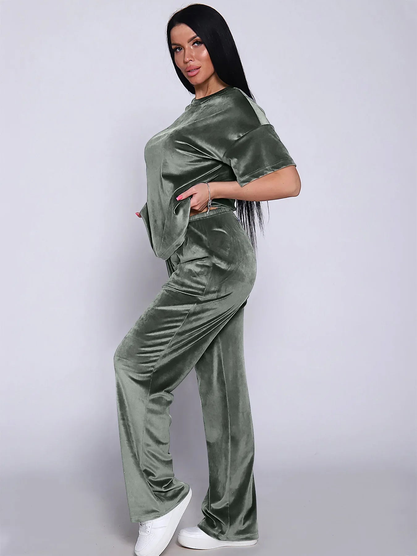 Loungewear- Velvet Loungewear 2 Piece Plus Size Set Pants & Top Pajamas- - IndioGear.com