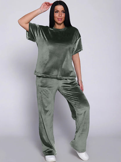 Loungewear- Velvet Loungewear 2 Piece Plus Size Set Pants & Top Pajamas- - IndioGear.com