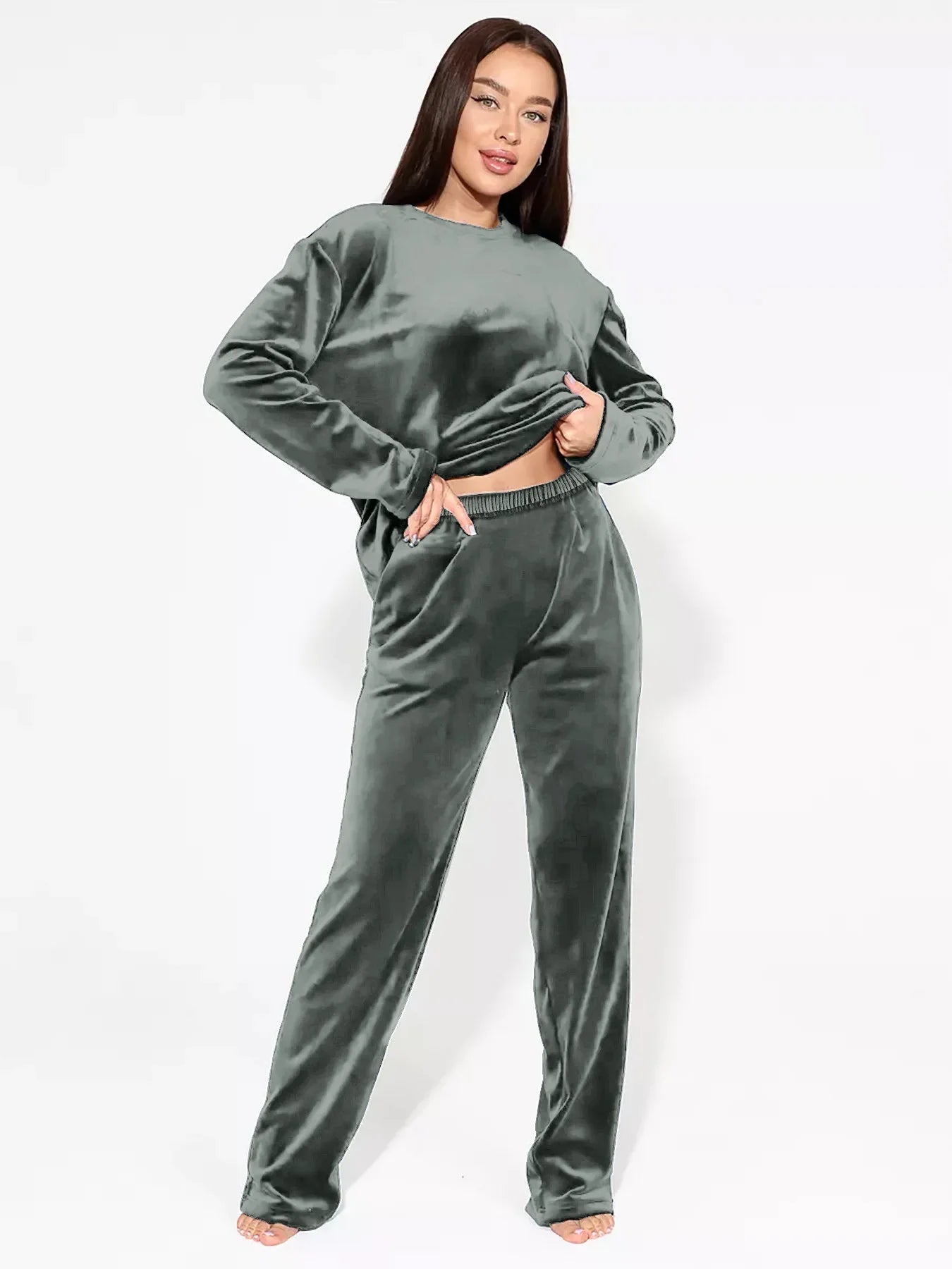 Loungewear- Velvet Loungewear 2 Piece Plus Size Set Pants & Top Pajamas- - IndioGear.com