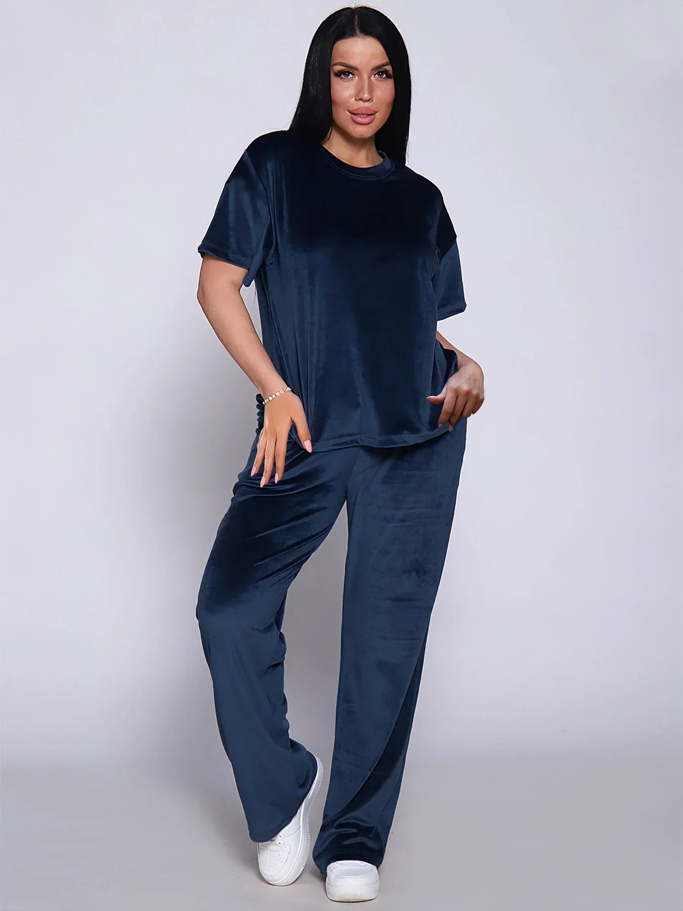 Loungewear- Velvet Loungewear 2 Piece Plus Size Set Pants & Top Pajamas- - IndioGear.com