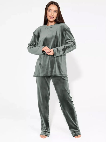 Loungewear- Velvet Loungewear 2 Piece Plus Size Set Pants & Top Pajamas- - IndioGear.com