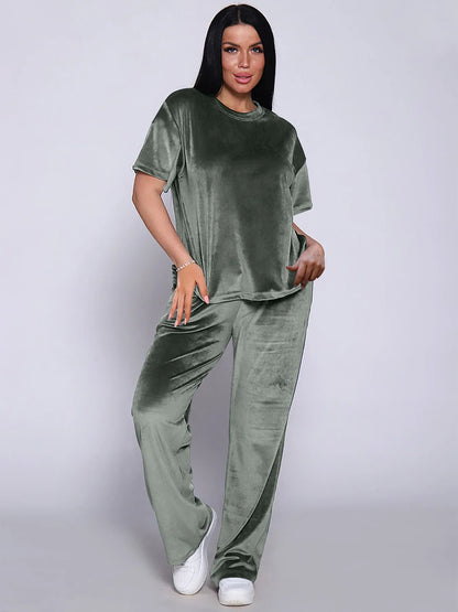 Loungewear- Velvet Loungewear 2 Piece Plus Size Set Pants & Top Pajamas- - IndioGear.com