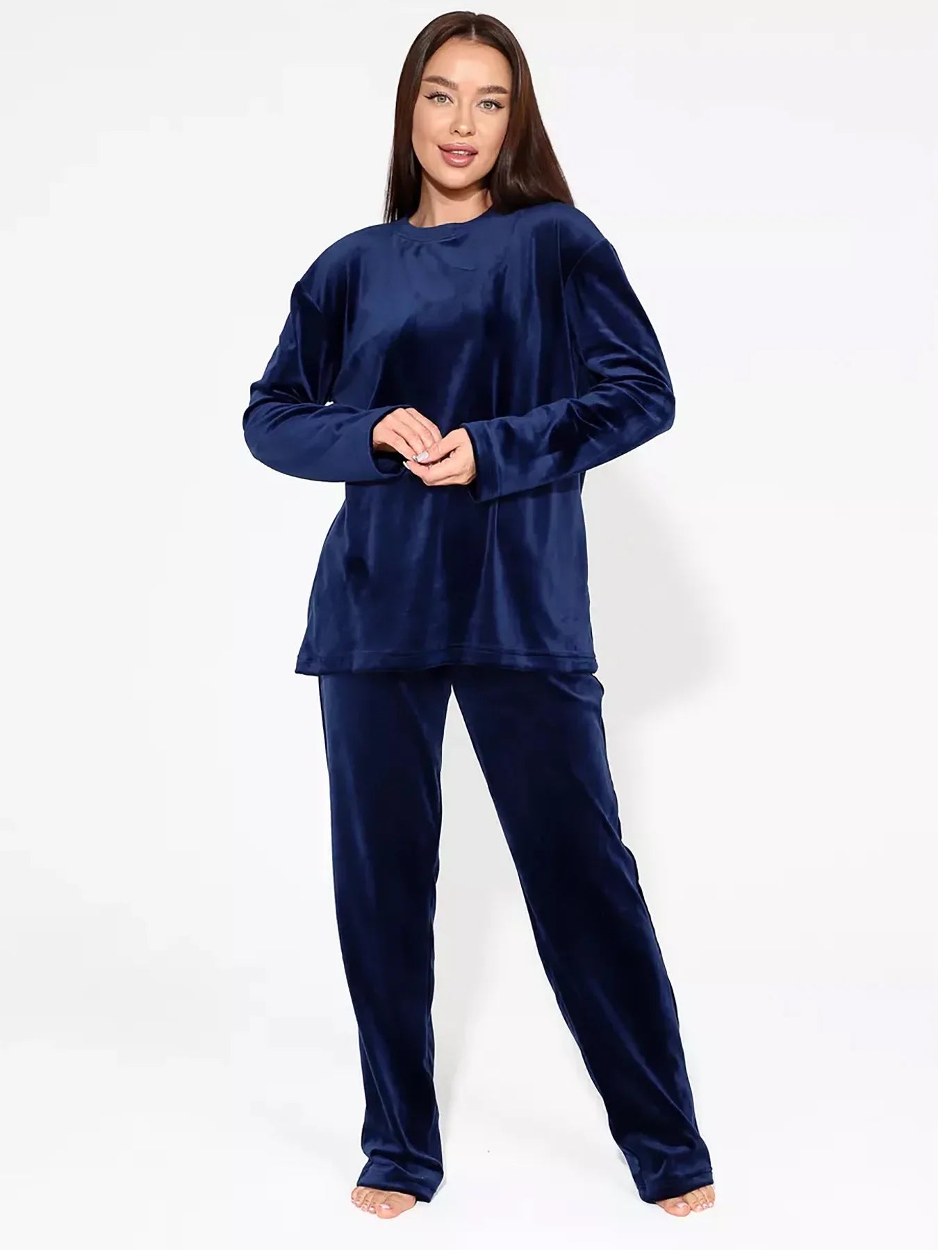 Loungewear- Velvet Loungewear 2 Piece Plus Size Set Pants & Top Pajamas- - IndioGear.com