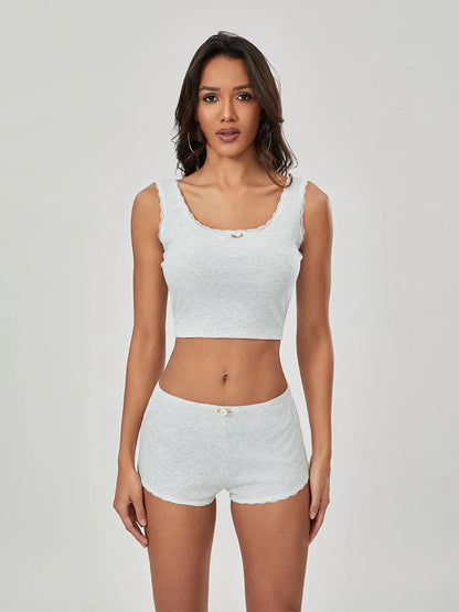 Loungewear- Women Loungewear Sleeveless Crop Top & Slim Shorts- - IndioGear.com