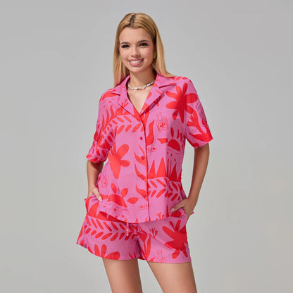 Loungewear- Women Tropical Pajama Set Shorts & Shirt Sleepwear Collection- - IndioGear.com