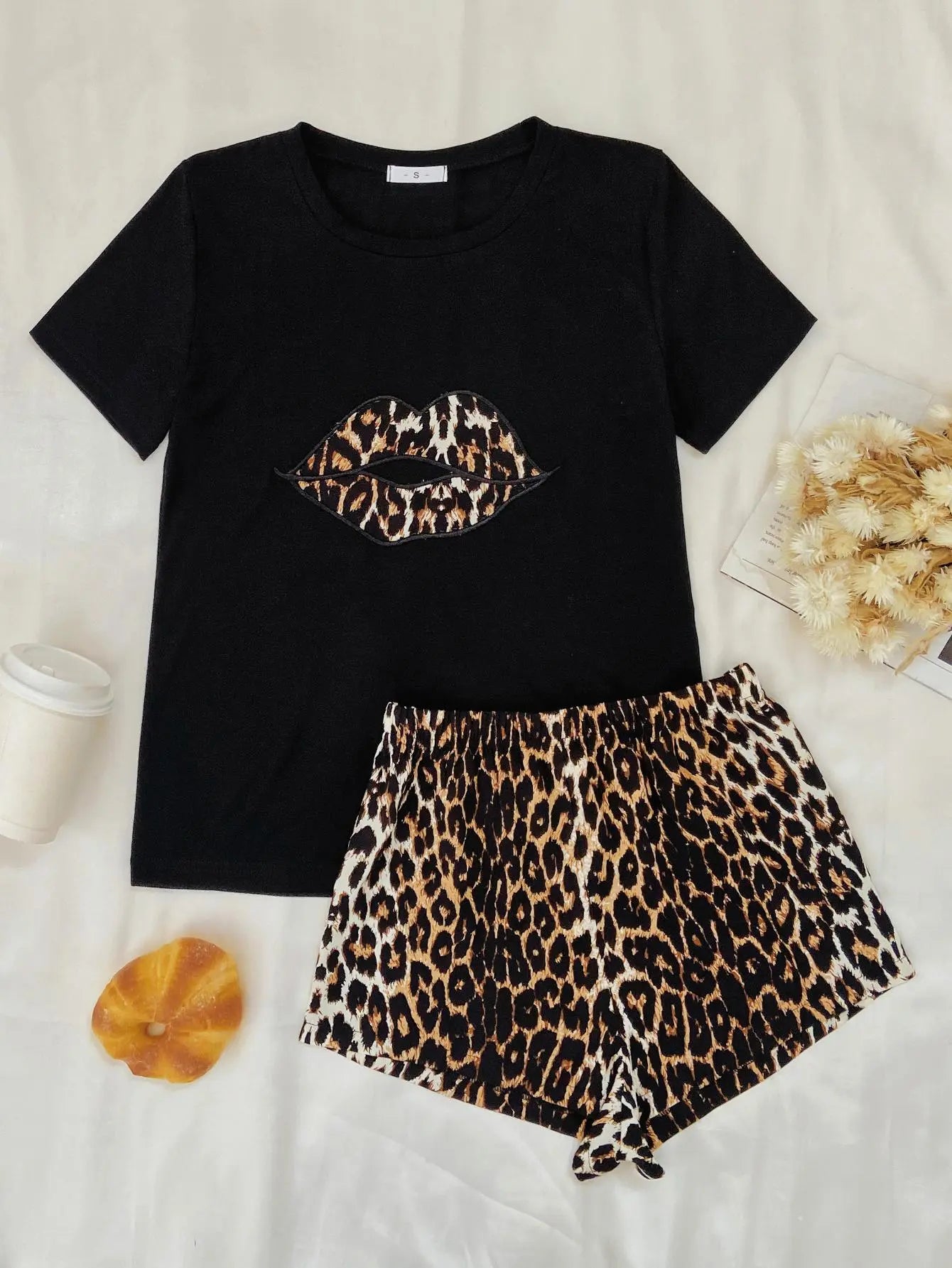 Women's Loungewear Set with Animal Print Tee & Shorts