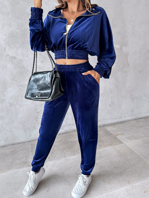 Matching Set Outfits- Comfy Velvet Tracksuit - Velour Jogger Pants & Crop Top- - IndioGear.com