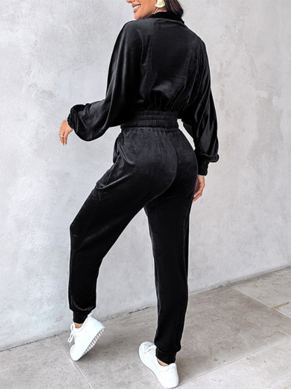 Matching Set Outfits- Comfy Velvet Tracksuit - Velour Jogger Pants & Crop Top- - IndioGear.com