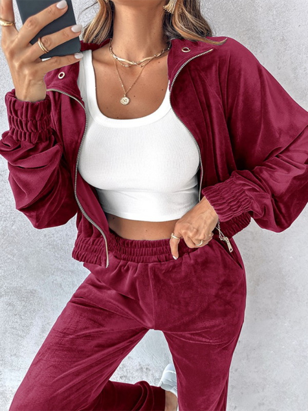 Matching Set Outfits- Comfy Velvet Tracksuit - Velour Jogger Pants & Crop Top- - IndioGear.com