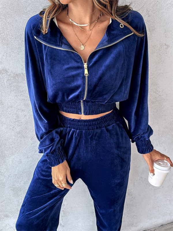 Matching Set Outfits- Comfy Velvet Tracksuit - Velour Jogger Pants & Crop Top- - IndioGear.com