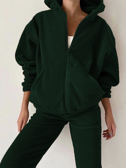 Matching Set Outfits- Velvet Hoodie Matching Set - Jogger Pants and Zip-Up Sweatshirts- Green- IndioGear.com