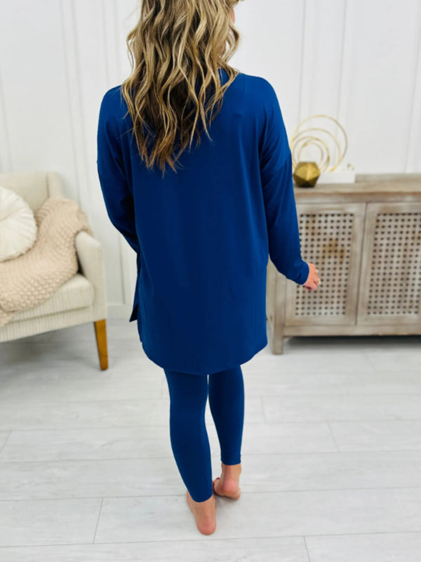 Matching Sets- Asymmetrical Pullover & Leggings Matching Set- - IndioGear Women Clothing