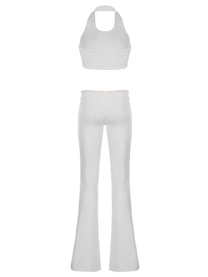 Matching Sets- Women Halter & Flared Leggings Set Crop Top & Pants- - IndioGear Women Clothing