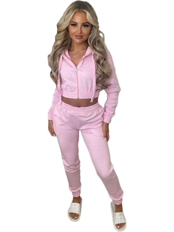 Matching Sets- Women's Crop Hoodie & Joggers Set Tracksuit Sweatpants- - IndioGear Women Clothing