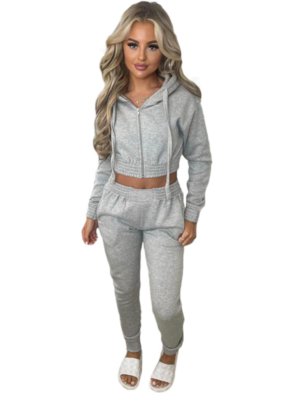 Matching Sets- Women's Crop Hoodie & Joggers Set Tracksuit Sweatpants- - IndioGear Women Clothing