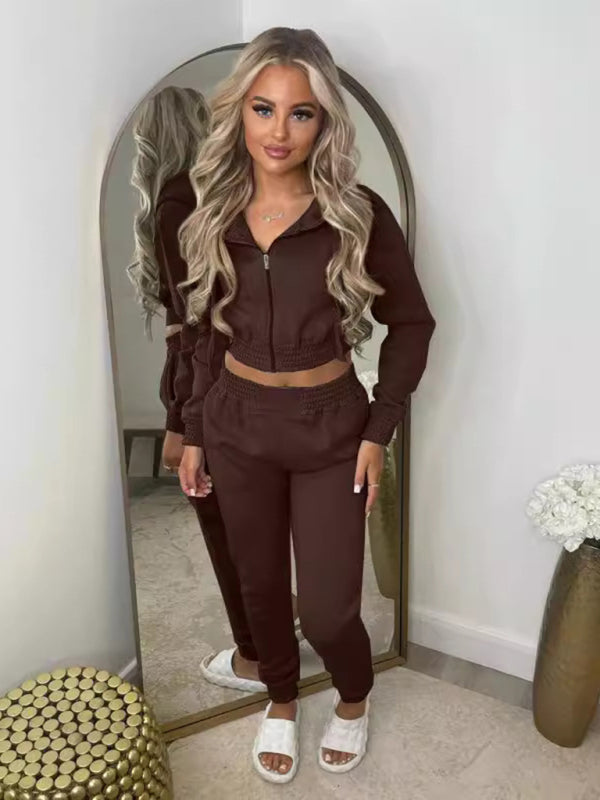 Matching Sets- Women's Crop Hoodie & Joggers Set Tracksuit Sweatpants- - IndioGear Women Clothing