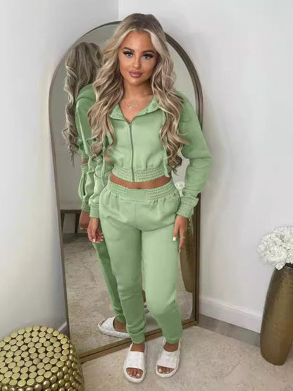 Matching Sets- Women's Crop Hoodie & Joggers Set Tracksuit Sweatpants- Fruit green- IndioGear Women Clothing