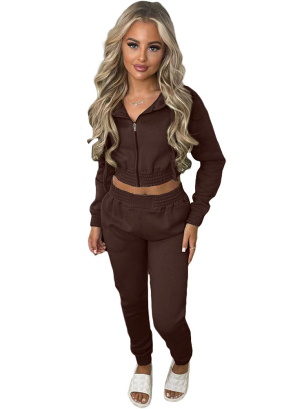 Matching Sets- Women's Crop Hoodie & Joggers Set Tracksuit Sweatpants- - IndioGear Women Clothing