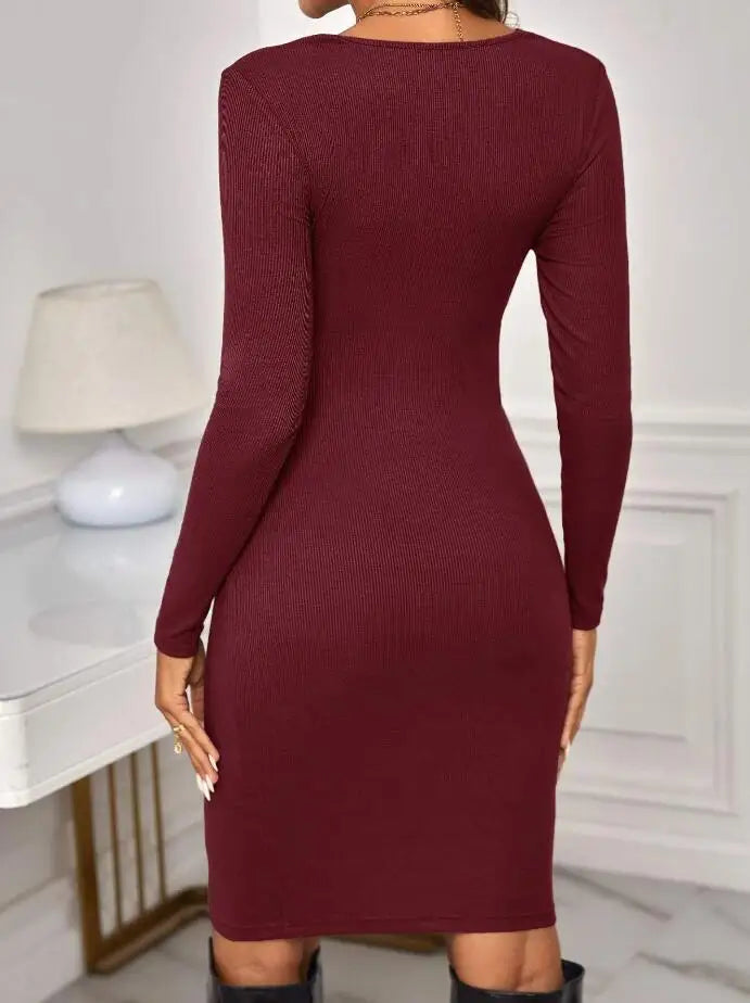 Maternity Dresses- Belly Embrace Knit Midi - Long Sleeve Maternity- - IndioGear Women Clothing