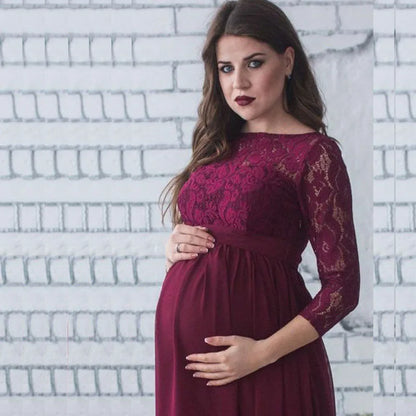 Maternity Dresses- Cherished Moments Lace Dress- Wine red- IndioGear Women Clothing