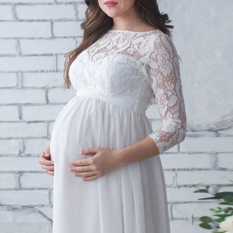 Maternity Dresses- Cherished Moments Lace Dress- White- IndioGear Women Clothing